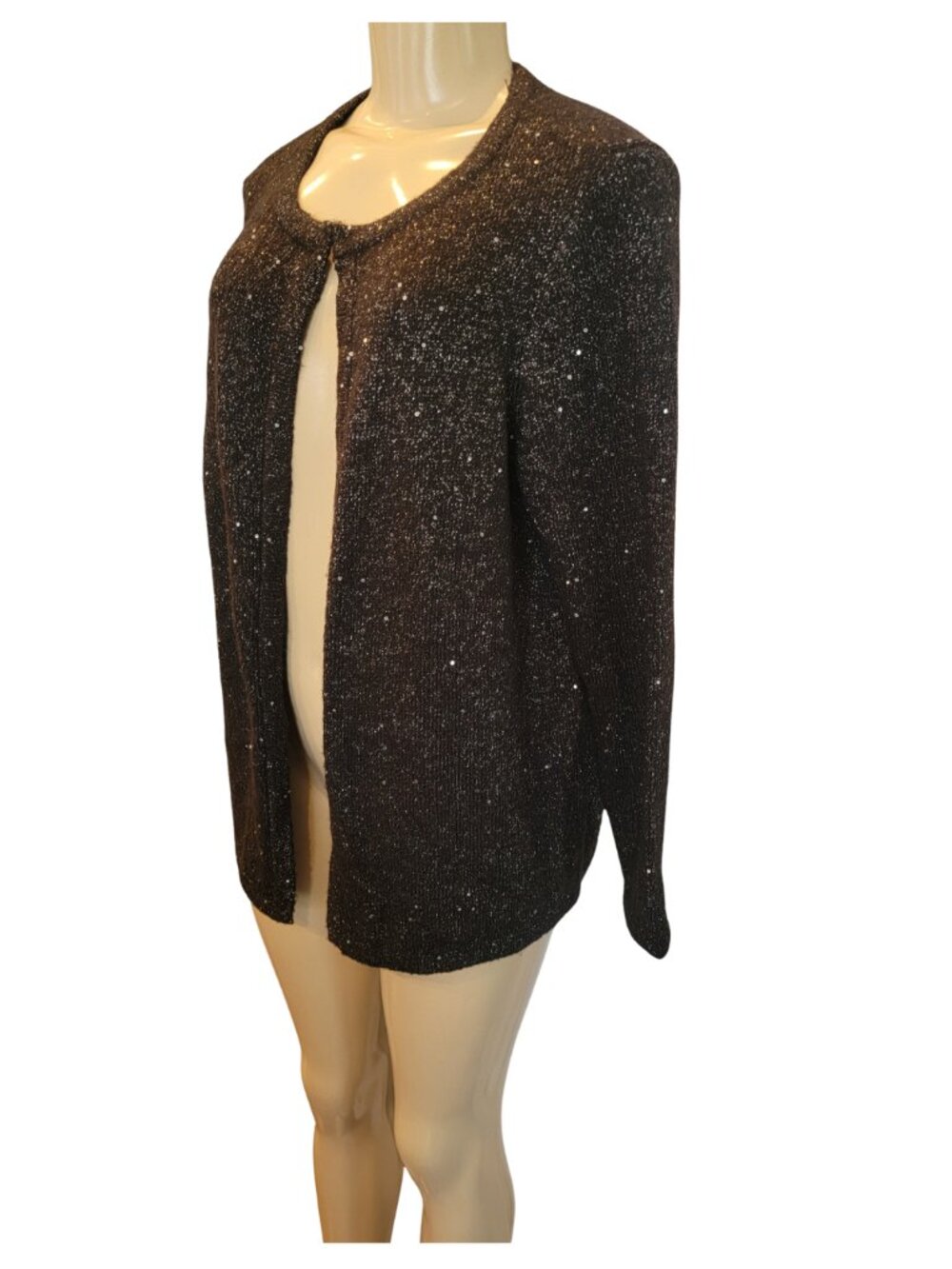 Chico's Black Sequin Elegant Open Front Cardigan